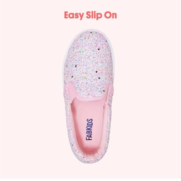 Sparkly Pink Canvas Kids Slip-On Shoes with Light-Up Soles Girls 5 - Picture 5 of 12